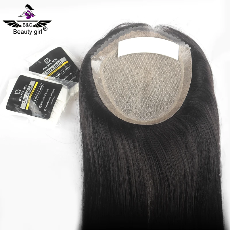 

High Quality Thick And Soft European Human Hair Toupee For Women 1B Tape In Full Hand Tied Silk Base Topper