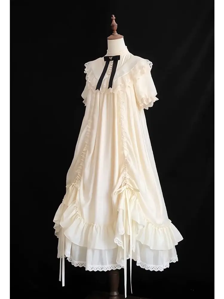 Robe Lolita française élégante pour femmes, originale, avec nœud, Slim, Vintage, Style cour royale Y2K, longue, vêtements esthétiques Harajuku, automne
