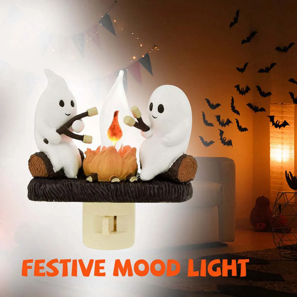 

2024 Ghost Campfire Flickering Nightlight Night Light Plug Wall Spooky Fire Marshmallow Night Light Halloween Gifts