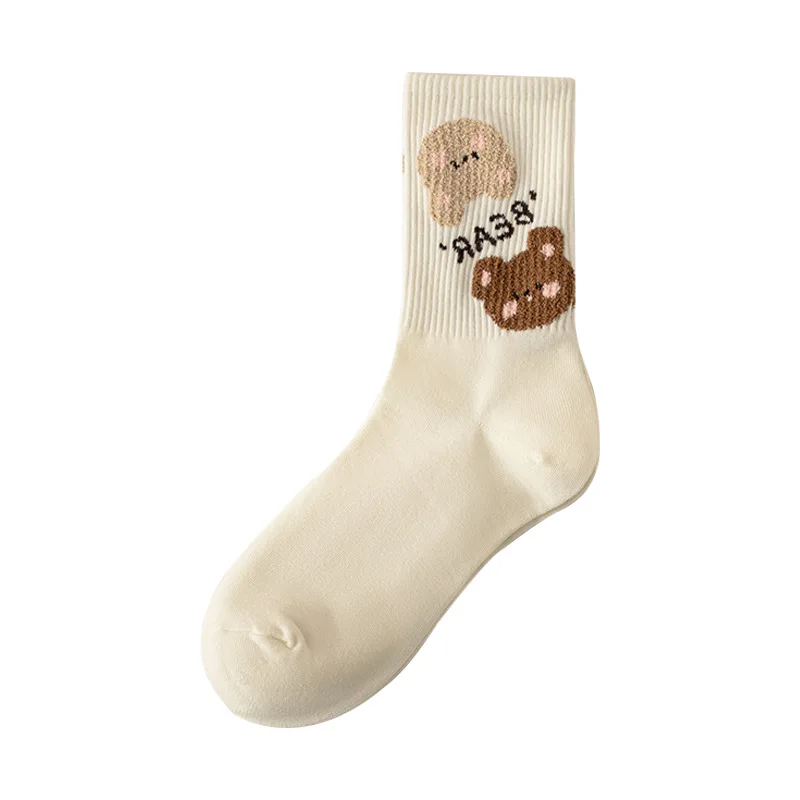 Chaussettes en coton imprimé Animal pour femmes, chaussettes pour dames, mode mignon ours Calcetines Harajuku Calcetines Mujer cadeau pour filles