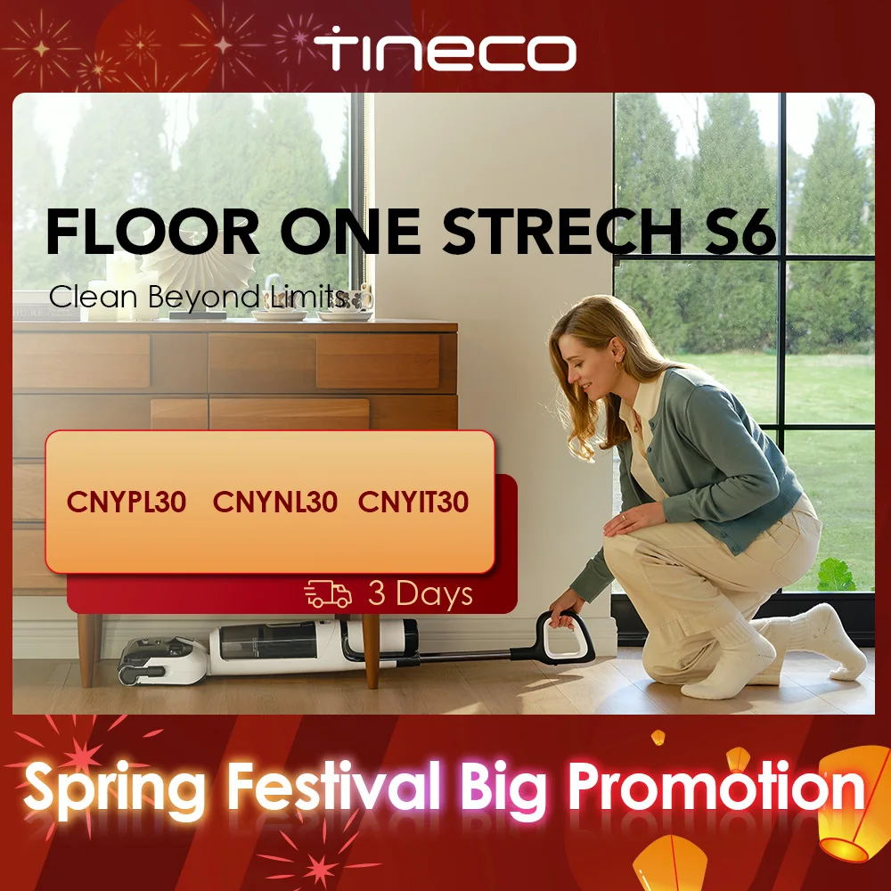 Tineco Floor One Stretch S6 Cordless Wet Dry Vacuum Cleaner 180°Lay-Flat Smart Mop Long Runtime 158℉ Flashdry Triple-Sided Edge