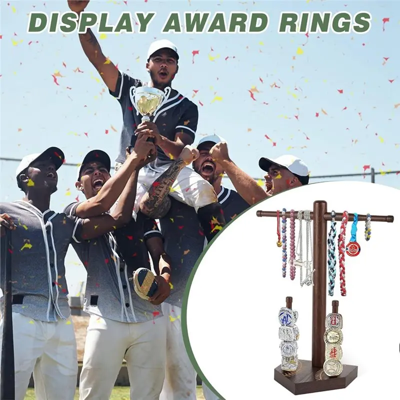 AT43-support d'anneau de Baseball et de collier goutte à goutte, présentoir d'anneau de Baseball ou de Softball en bois avec support de Baseball