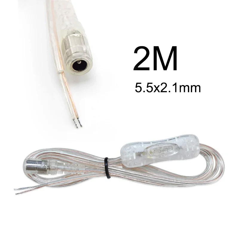 Light Switch DC 12V 5.5x2.1mm Male to Female Power Cable DC 5.5*2.1 Connector ON OFF Inline 304 Switch for LED Strip Light 2M D6