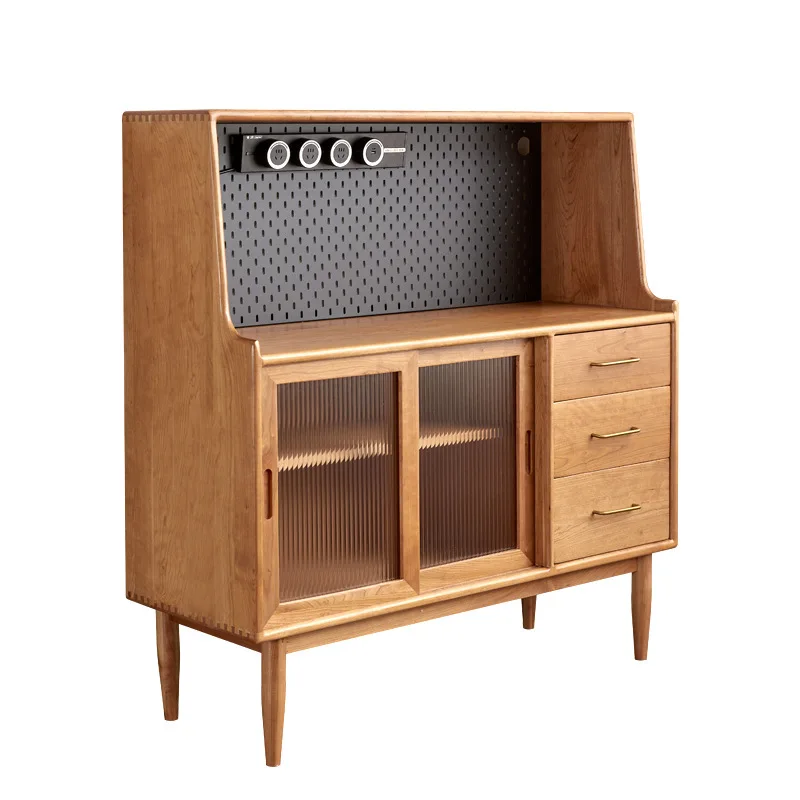 

Simple solid wood integrated wall hole board small apartment multi-functional tea cabinet low cabinet