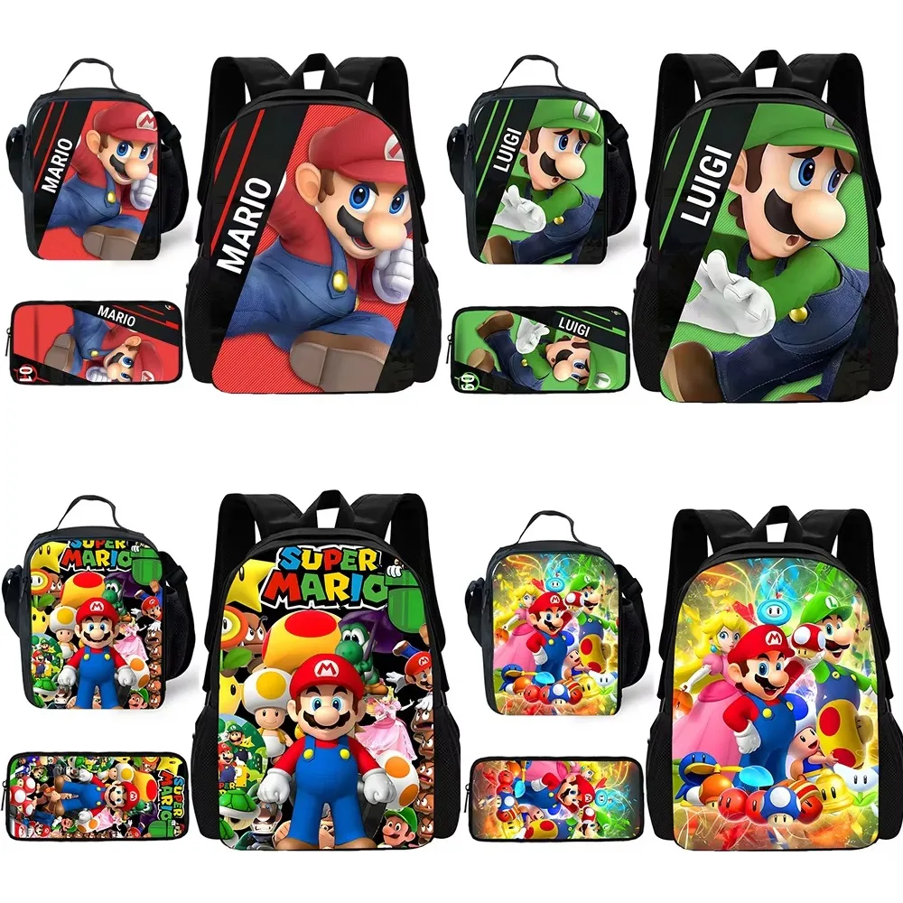 

3 pcs set Child Cute anime For M-Mario School Backpack with Lunch Bags ,Pencil Bags ,School Bags for Boys Girls Best Gift