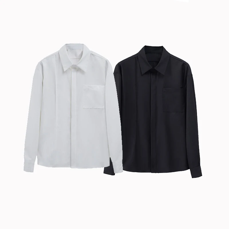

Men Wrinkle-Free TR Blended Shirt Deconstructed Button-Up with Spread Collar |Essential Long Sleeve (White/Black)​