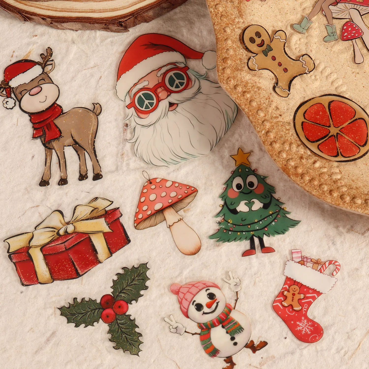 64 Stück Kunstdruckpapier und PET-Weihnachtsfee, transparenter selbstklebender Aufkleber, für Weihnachtsdekoration, Scrapbooking-Zubehör – Detail 5