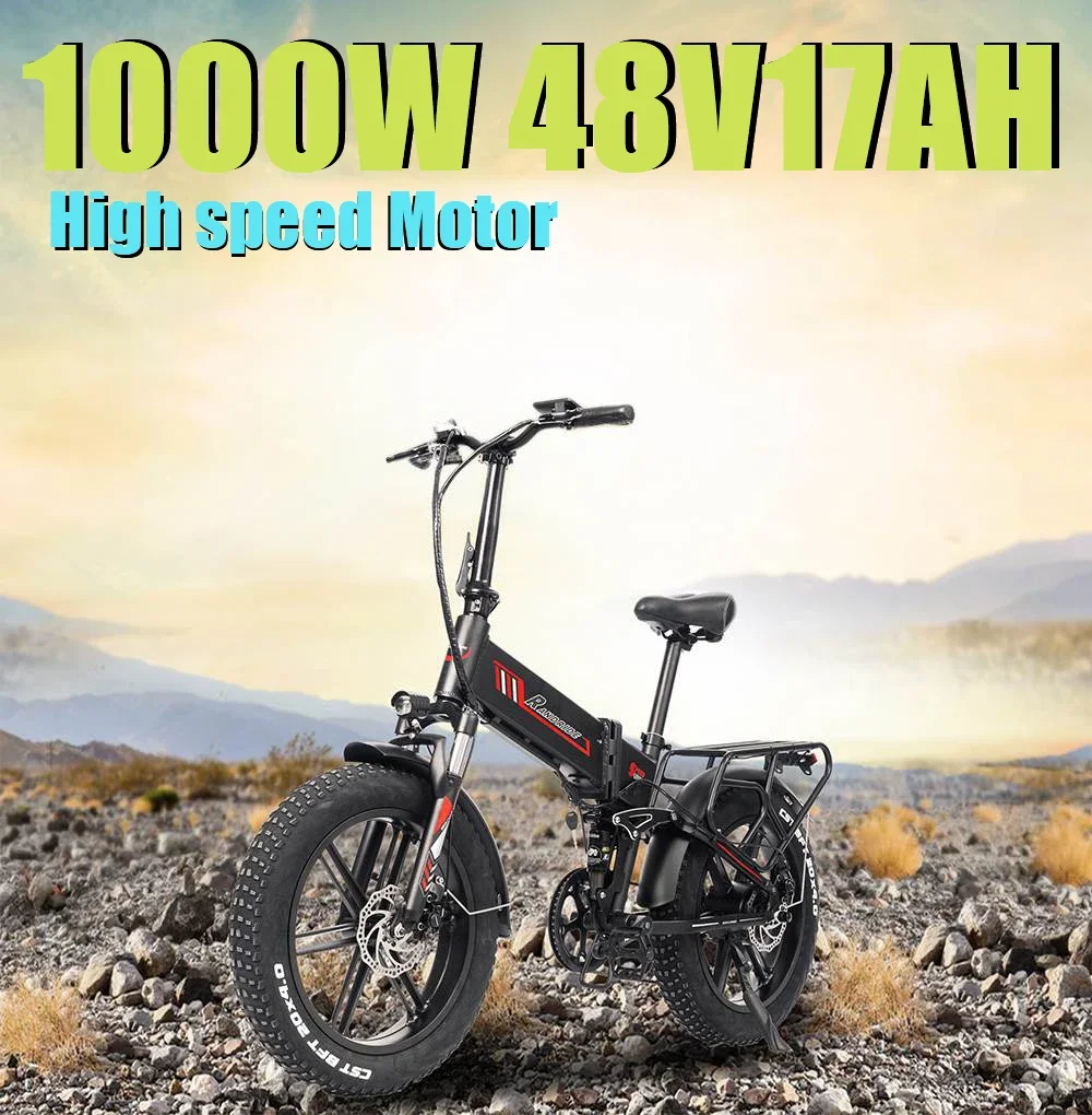 Mountain Electric Bike 1000W Motor 48V17AH Lithium battery 20*4.0 Tire Foldable Off-Road E-bicycle 45KM/H Portable Urban E-Bike