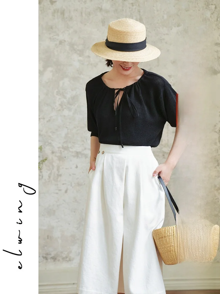 

Elwing Original High Waist A-Line Denim Skirt White Ele Slimming Summer Vintage Simple Sle Women's Faion