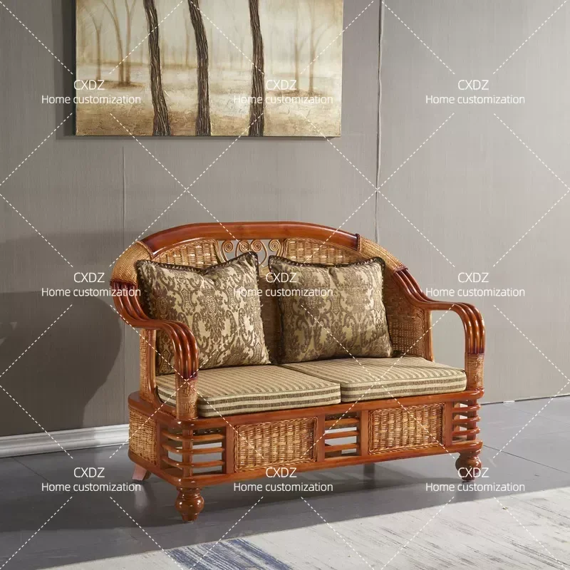 Indonesia True Rattan Furniture 5 Piece Sofa Set for Hotel Engineering Living Room Wicker Couch Combination