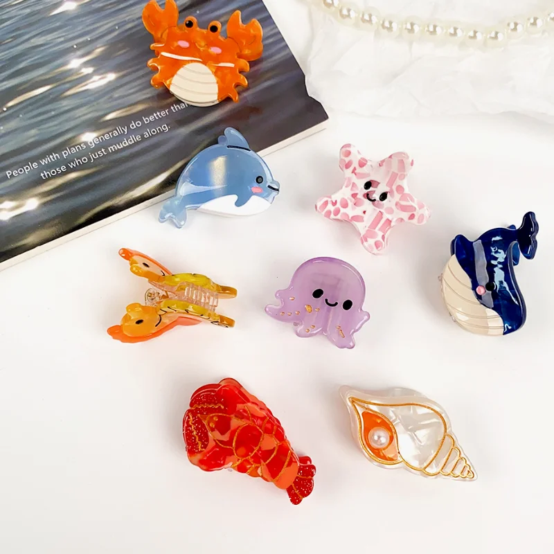 1pc Mini Hair Claw Clips Cute Ocean Animals Design Crab Whale Sea Shell Starfish Cute Sweet Hair Accessories for Women