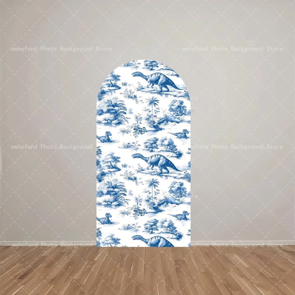 Mehofond Boy/Girl Dinosaur Theme Arch Backdrop Hand Drawn Print Retro Elegant Jungle Pattern Kid's Family Birthday Party Decor