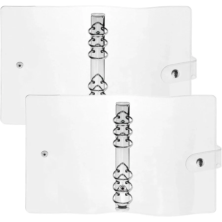 FUKQVOD Pack of 2 Transparent Soft PVC 6Ring Binder Cover w Sp Button Closure for 6 Hole Planner Pages Refill Insert White