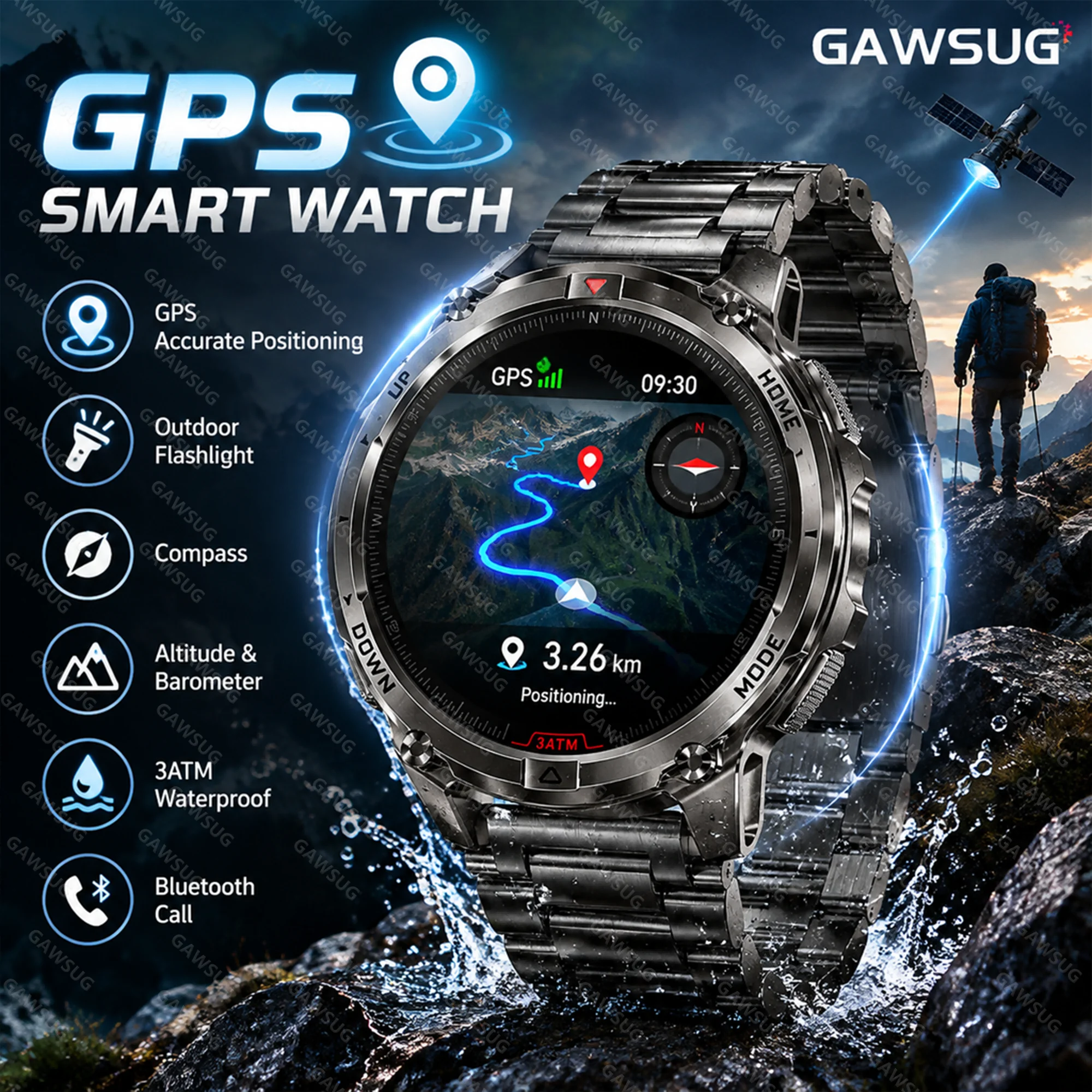 GAWSUG GPS Smart Watch Men 1.46