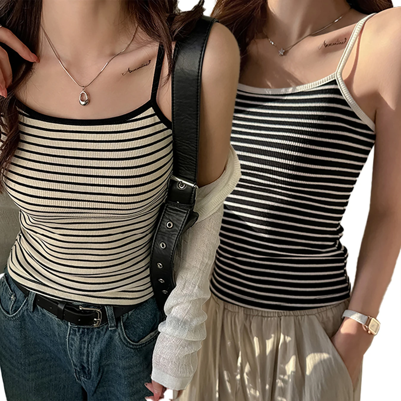 Summer Female Stripe Korean Tank Top Comfortable Soft Sleeveless Vest Fashion Casual Slim Streetwear Sport All-Match Clothes