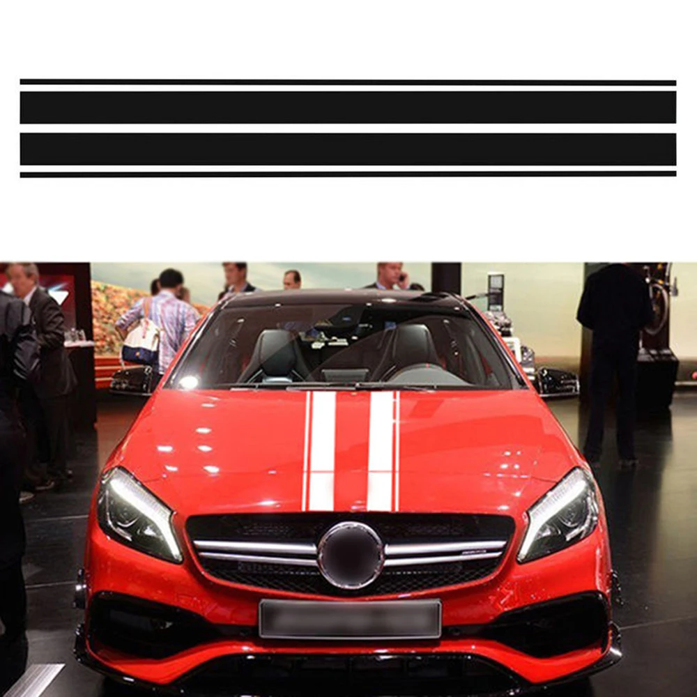 

2x Black Vinyl Hood Stripe Decal for Mercedes-Benz A-Class C-Class CLA GLA GLC Class Bonnet Sticker UV Resistant Vinyl