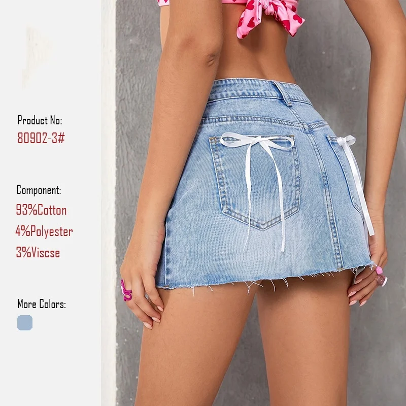 Women's Sexy Short Denim Skirt with Butterfly Knot 2026 Quality Trendy European Style Fashionable Mini Skirt for Ladies 스커트