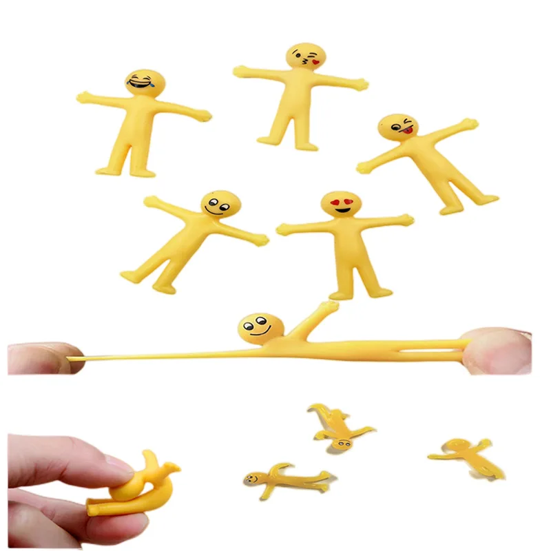 12PCS Smiling Face EMOJI Stretchable Yellow Figurine Creative TPR Stress Relief Toy With Foldable Kawai Soft Rubber Release Doll