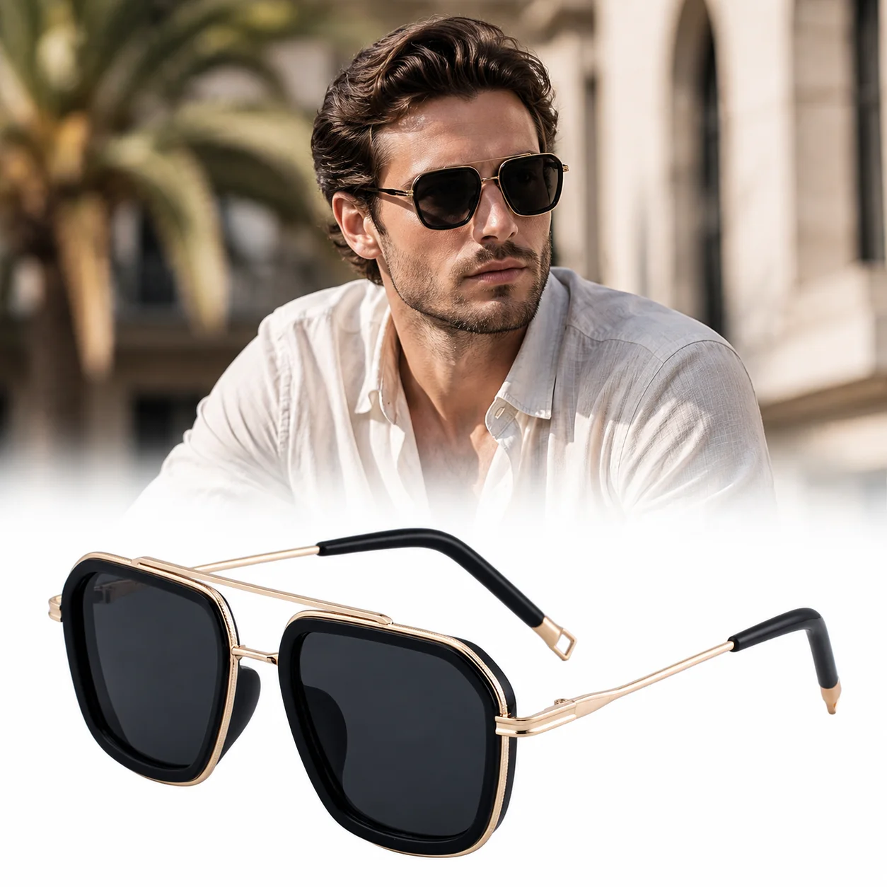 

New Fashion Square Sunglasses Men Vintage Double Bridge Outdoor Driving UV Protection Retro Sun Glasses