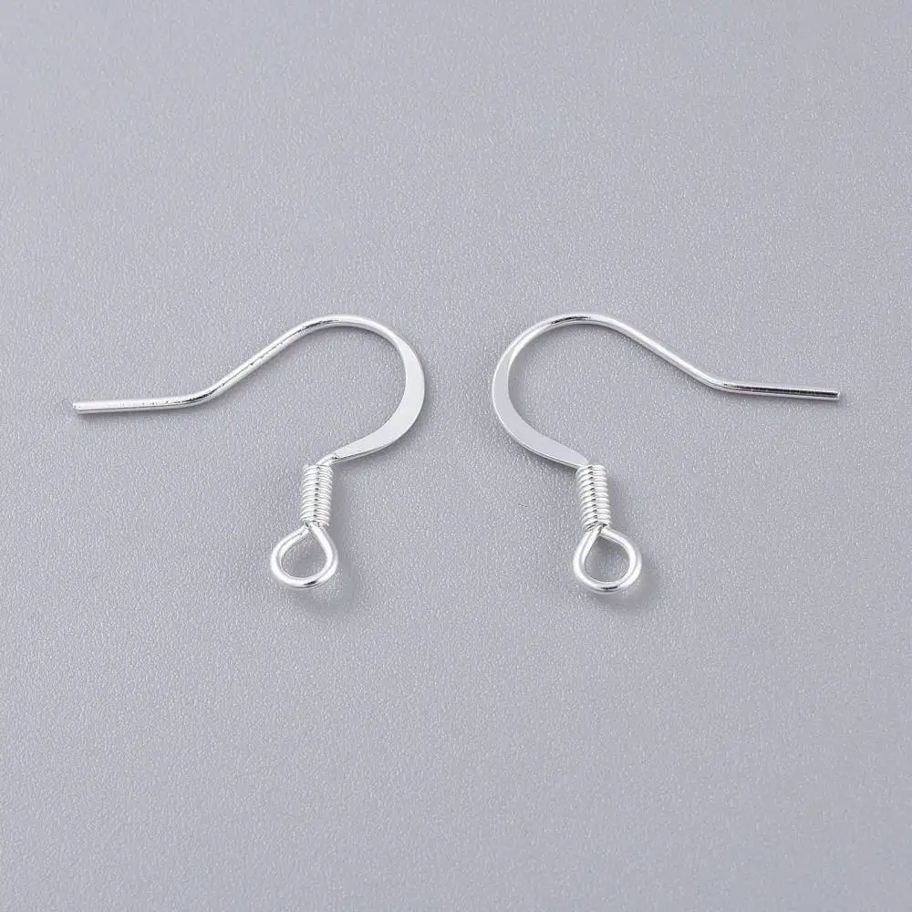 304 Stainless Steel French Earring Hooks Flat Earring Hooks Ear Wire Silver 17x18x2mm Hole: 2mm Pin: 0.8mm