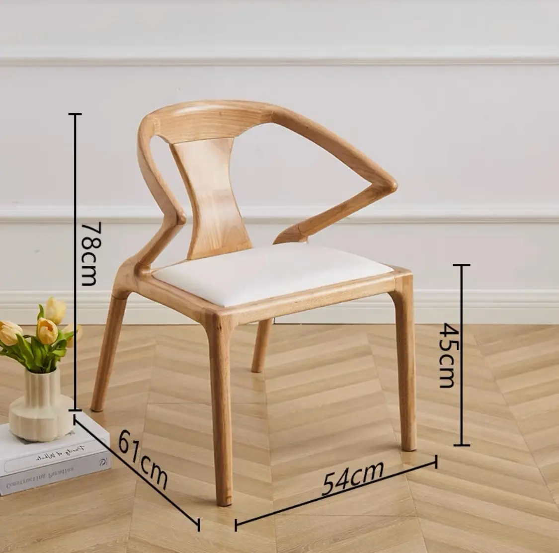 Wuli House Designe Sword White Wax Dining Chair Solid Wood Desk Chair Coffee Chair Leisure Chair New Chinese Style Armchair Home