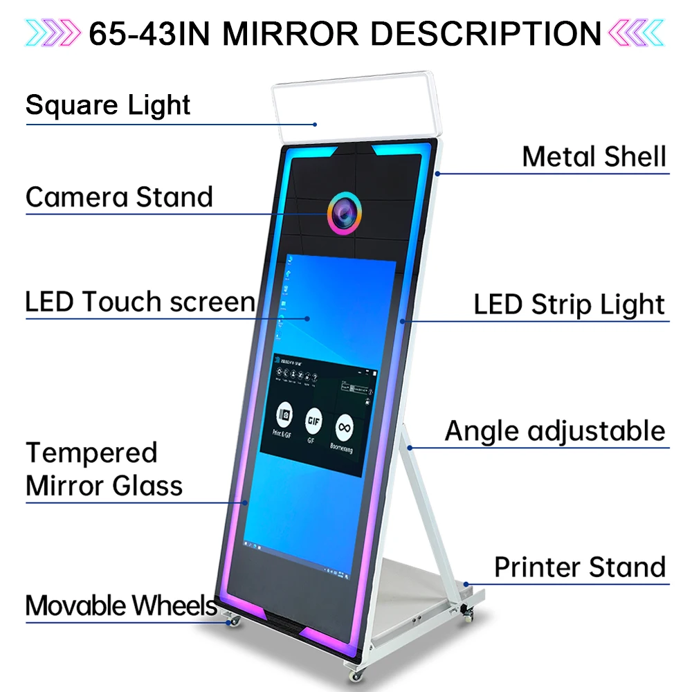 Touch Screen Magic Mirror Photo Booth Portable 40 65 inch Mirror Photobooth Machine with Flight Case For Wedding Party Activity
