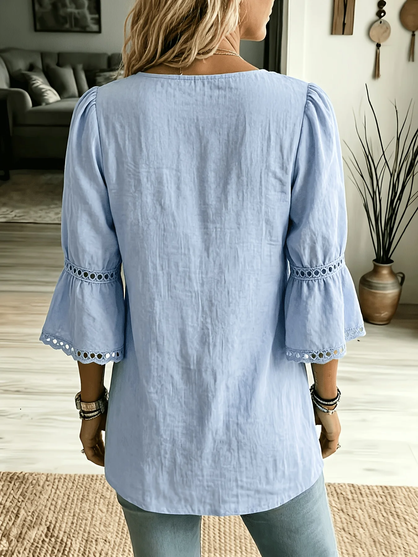 Elegante, lässige Damenbluse mit langen Ärmeln – perfekt für den Wochenendurlaub – Detail 3