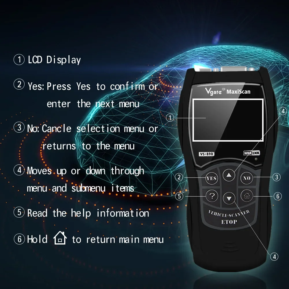New Vgate VS890 OBD2 Automotive Scanner Engine Analyzer Car Tools Code Reader Car Diagnostic Tool PK ELM327 V1.5 CR319 CR3001 view 4