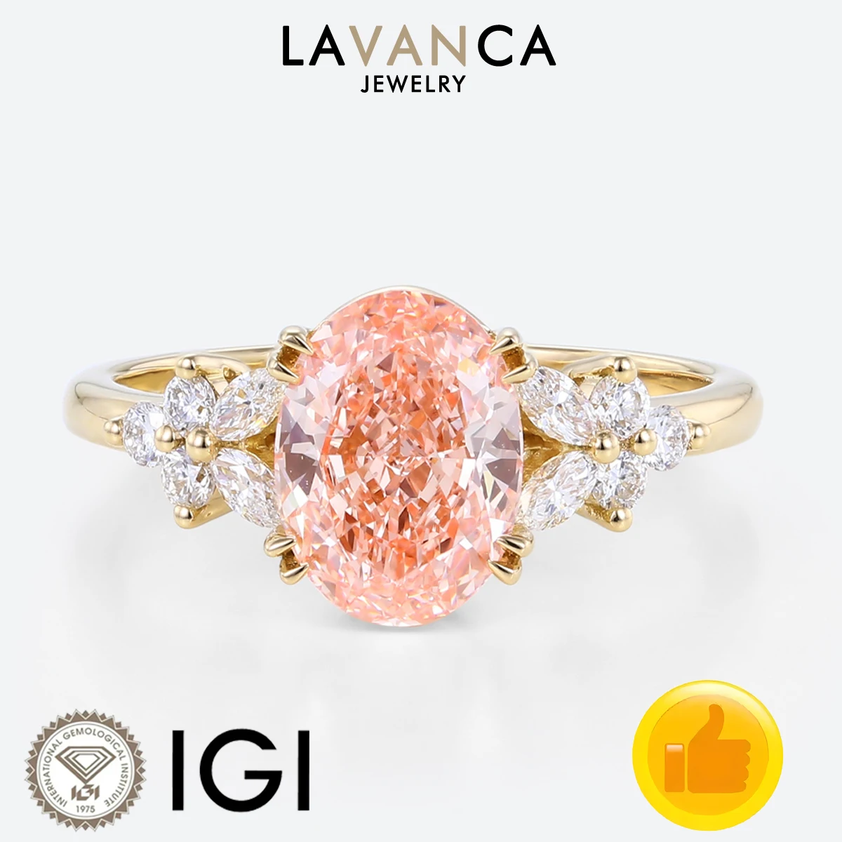 IGI Certified Pink Oval Cut Lab Created Diamond Ring 9K/14K/18K Solid Gold Lab Diamond Engagement Ring Fine Jewelry For Women