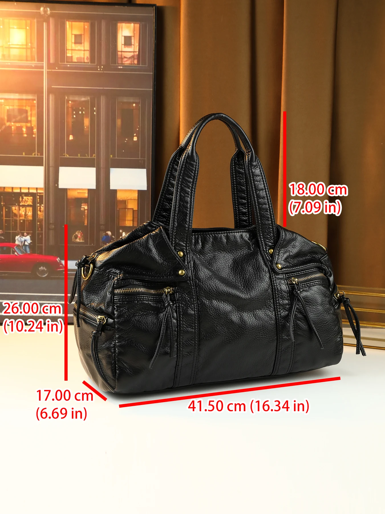 Cross-border fashionable solid color new retro rivet design casual handbag women's travel large-capacity pillow bag