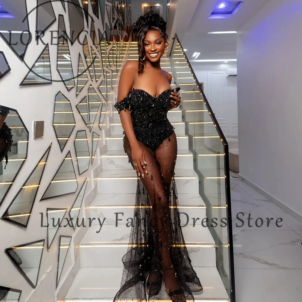 فستان مثير للحفلات الراقصة 2025 بدون أكتاف كريستال حورية البحر فستان حفلات الزفاف للمرأة مخصص بدون أكمام فورمايس