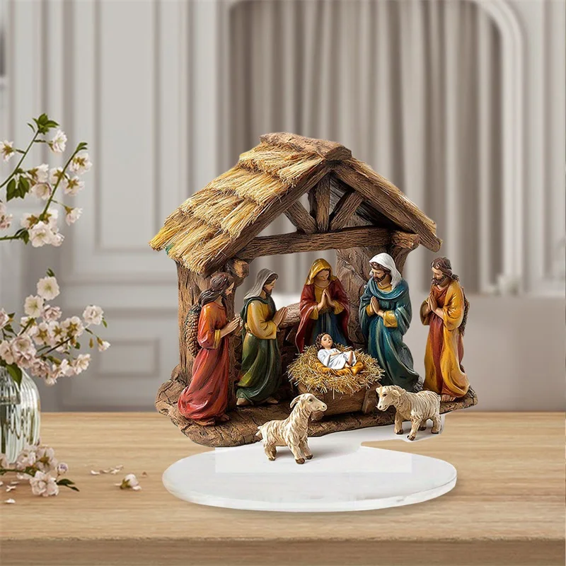 

Flat Acrylic Ornament Waterproof Nativity Desktop Decoration For Home Office Present