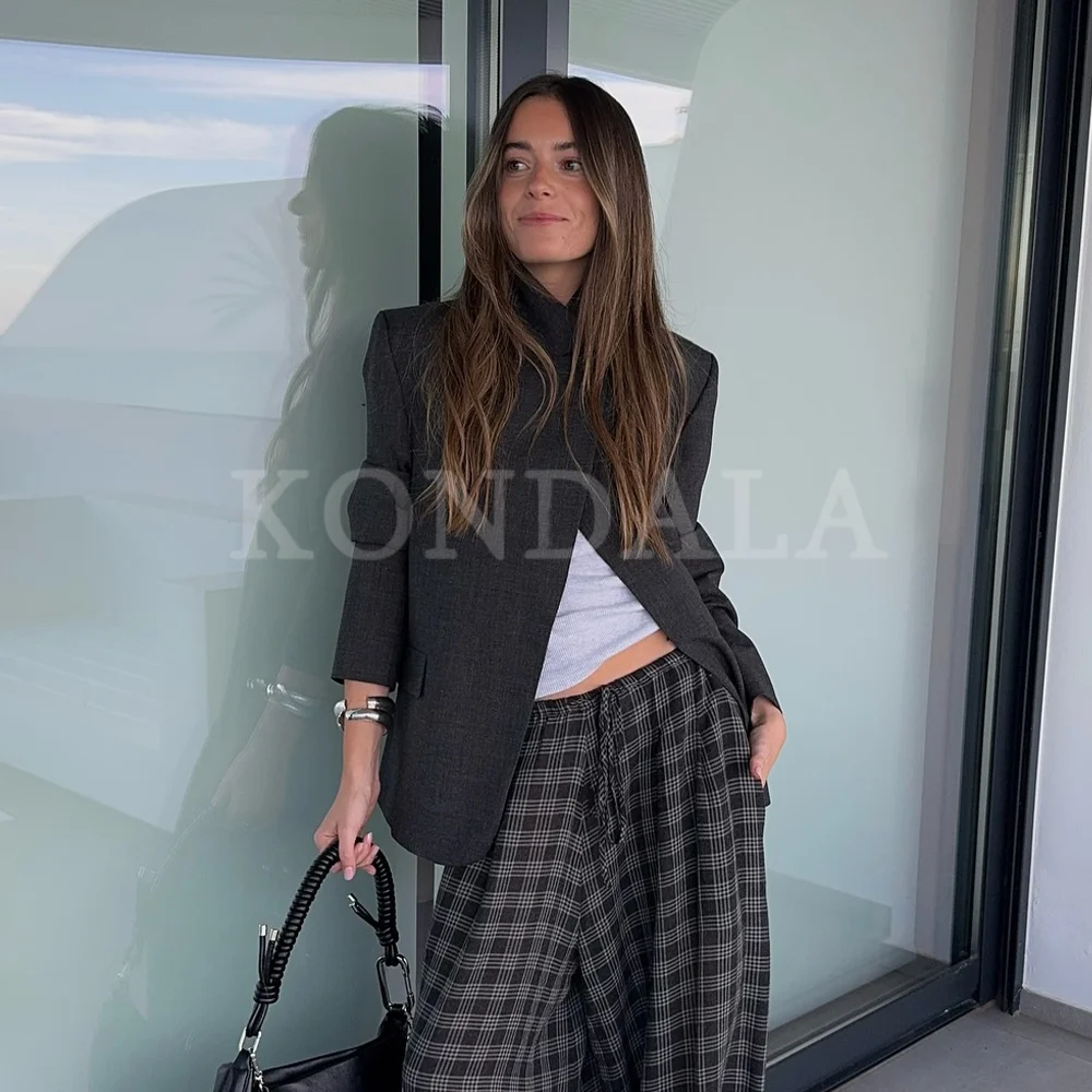 KONDALA 2025 秋冬 ストリートウェア シングルボタン レディースブレザー ファッション エレガント 無地 ハーフハイカラー シック レディースブレザー