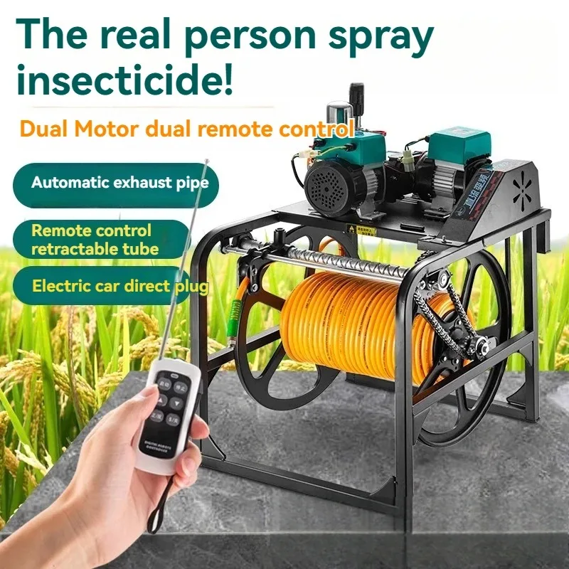 Double Motor Agricultural Sprayer High Pressure Pesticide Machine Auto Rewind Hose Reel Electric Tricycle Farm Equipment