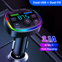 Car Bluetooth Charger 5.0 FM Transmitter Wireless Handsfree Audio Receiver MP3 Player 3.1A Dual Usb Dual PD Fast Car Charger Kit