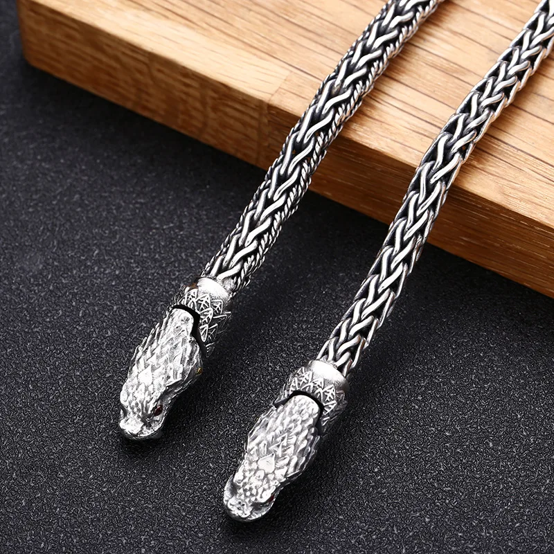 BOCAI S925 Sterling Silver Bracelets for Men New Men's Fashion Snake Python Horsewhip-chain Punk Viking Jewelry