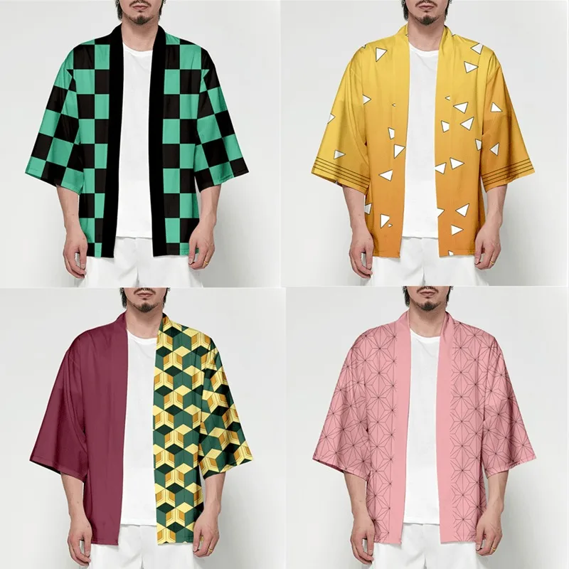

Anime Demon Slayer Kamado Tanjirou Nezuko Printed Clothes Cosplay Costume Casual Coat Cape Halloween Costume Kimono Cardigan