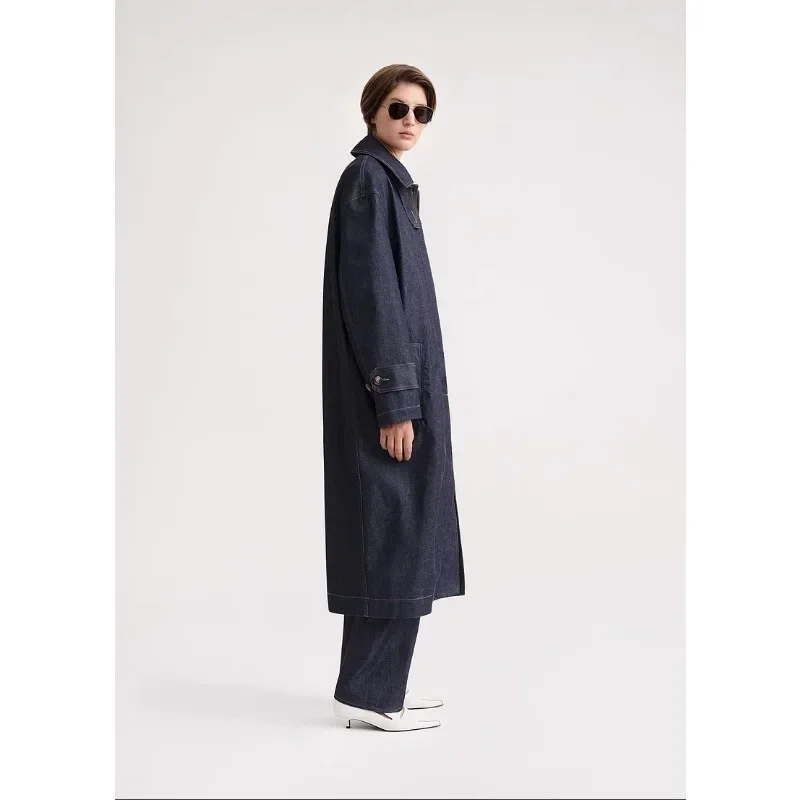 TT @ LUXURY-Women\'s Mid Length Lapel Trench Coat, Primary Color Cotton Denim, Mid Length Outerwear, Autumn and Winter, New, 2024