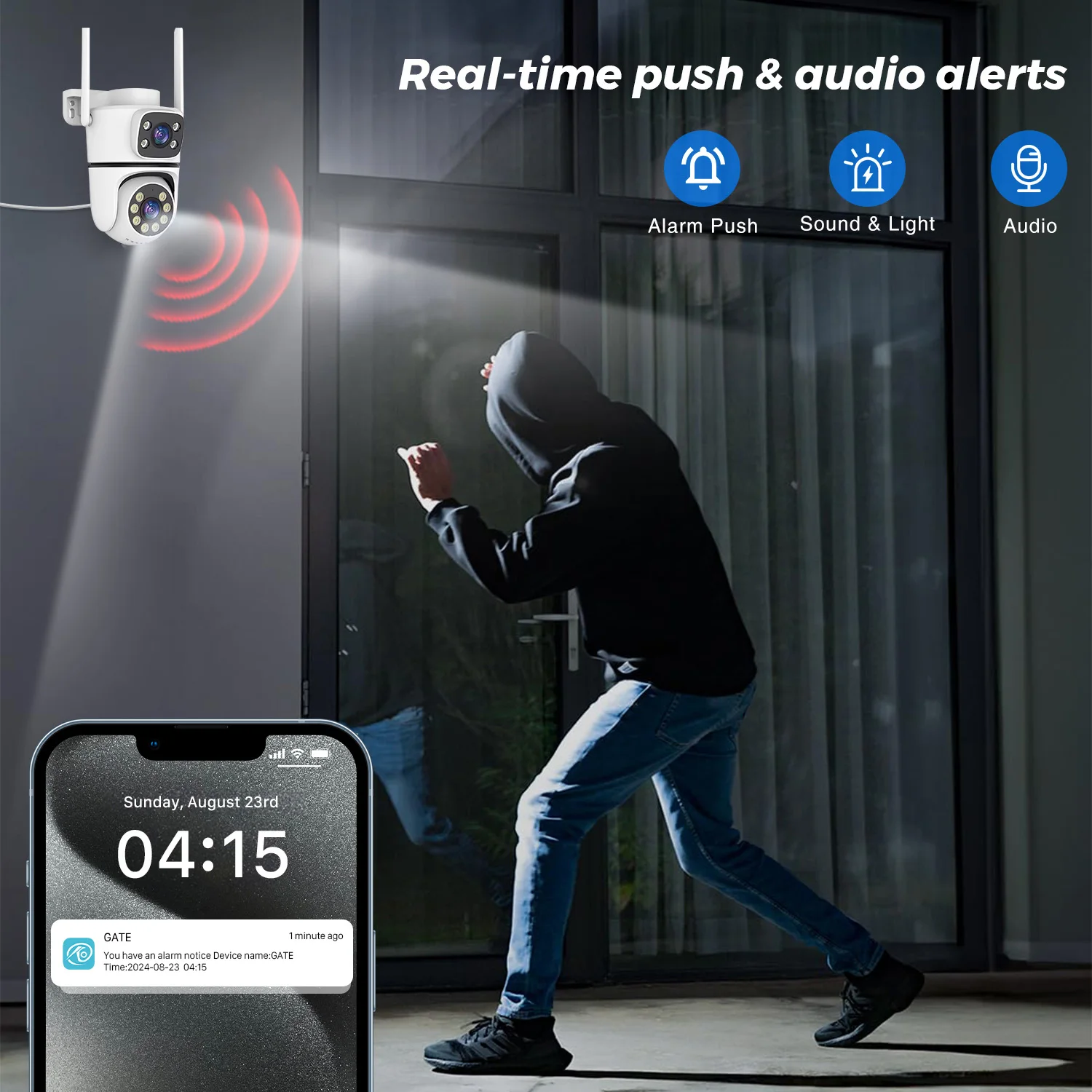 PEGATAH 8MP Wifl Camera support ONVIF Dual Len Outdoor IP Camera PTZ Auto Tracking  CCTV Surveillance Camera Security Protection