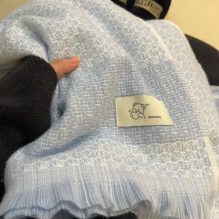 

Осенне-зимний милый кашемировый вязаный студенческий теплый утолщенный шарф с синим медведем для девочек