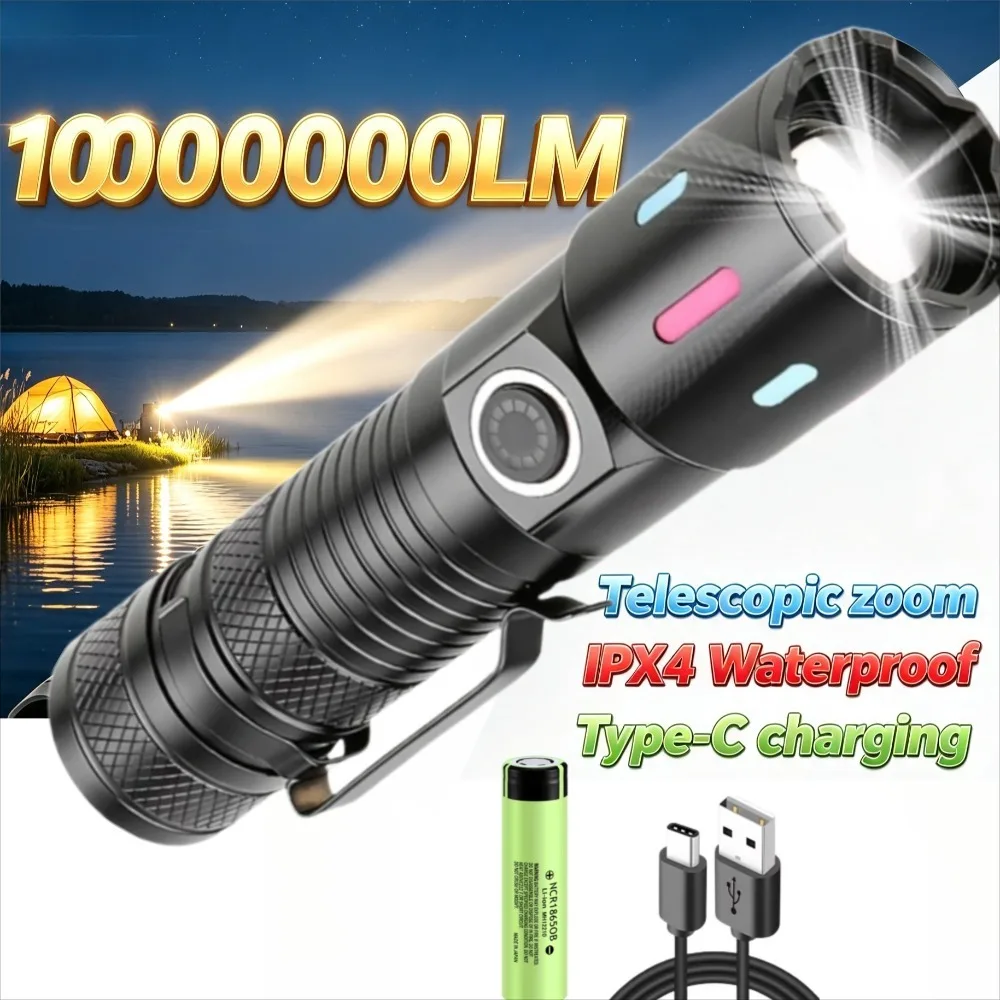 Rechargeable Super Bright LED Flashlight Waterproof Lamp with Fluorescent Strip Pen Clip for Outdoor Fishing Hiking Camping