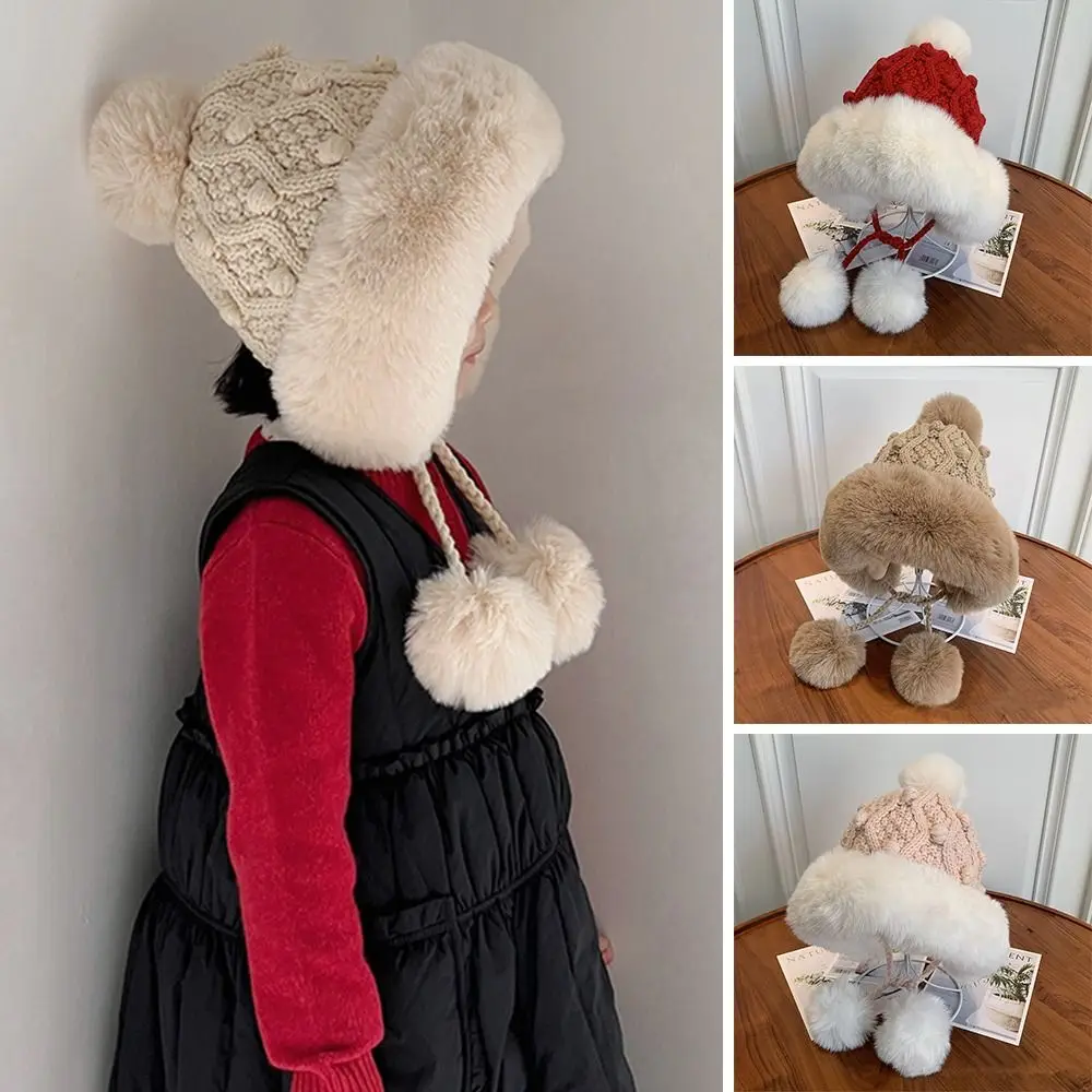 

Милая вязаная детская зимняя шапка-бини, ветрозащитная утолщенная лыжная шапка, морозостойкая плюшевая шапка, детская теплая шапка на открытом воздухе