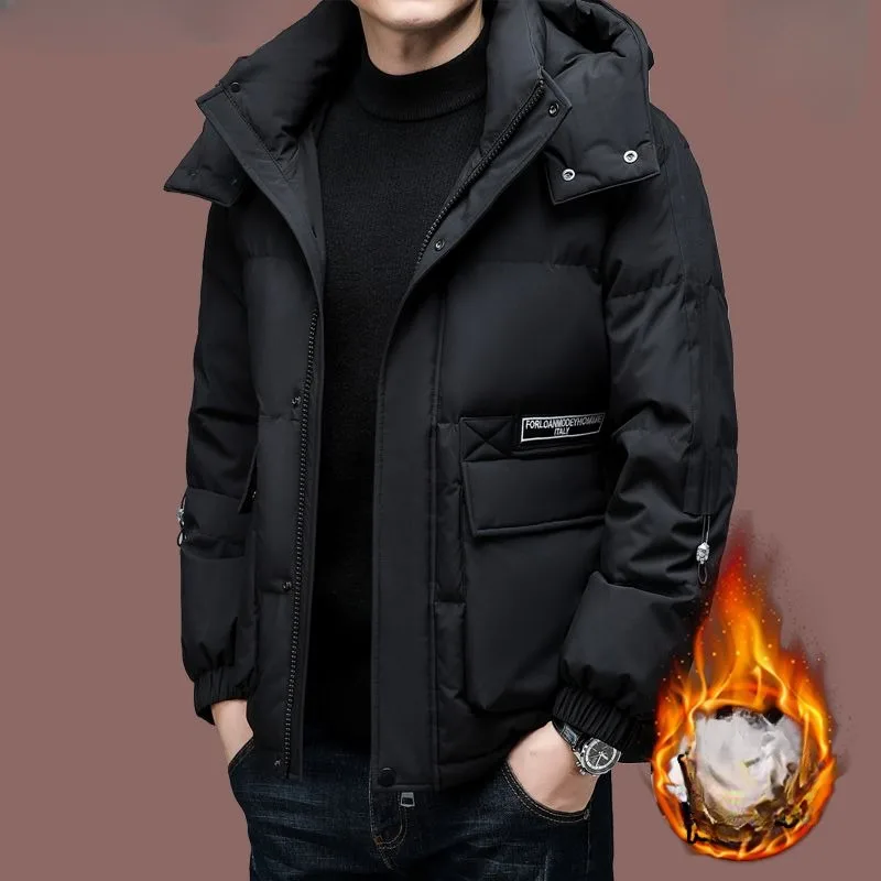 2023 New Men White Duck Down Jacket Winter Coat Short Loose Leisure Parkas Thicken Warm Outwear Hooded Fashion Overcoat