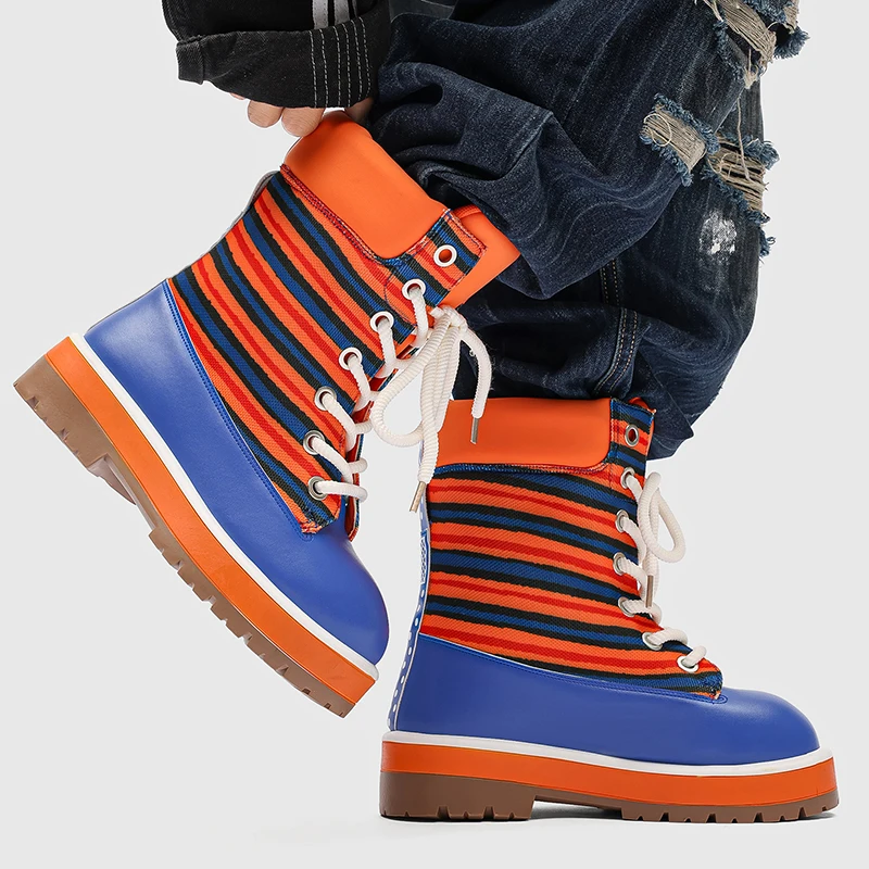 

Высокие рабочие ботинки, большие размеры 45, мужские дизайнерские разноцветные современные ботинки, модные повседневные кожаные ботинки на увеличенной платформе