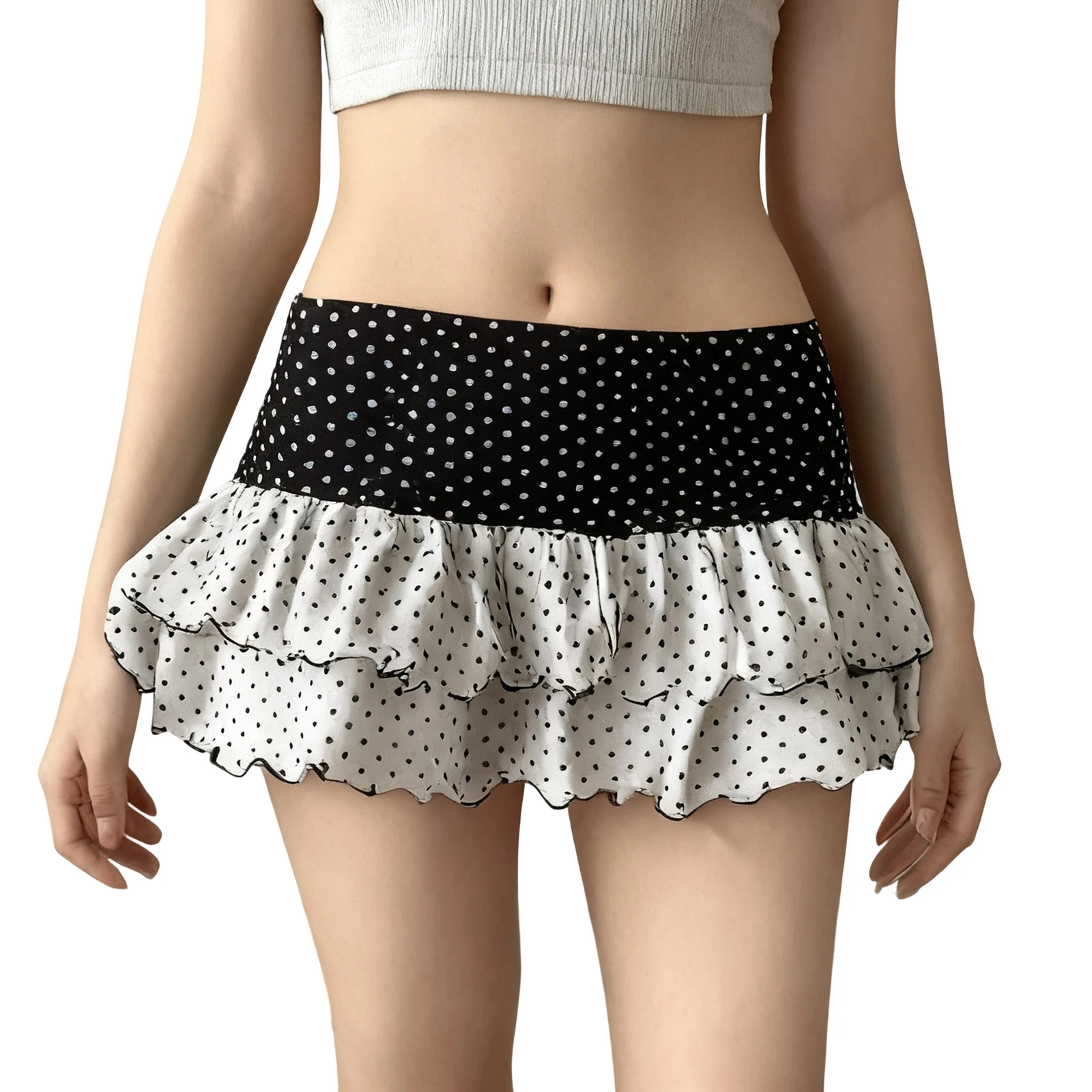 

Женские многоуровневые шорты с рюшами в горошек, летняя модная универсальная эластичная мини-юбка с низкой талией и шорты