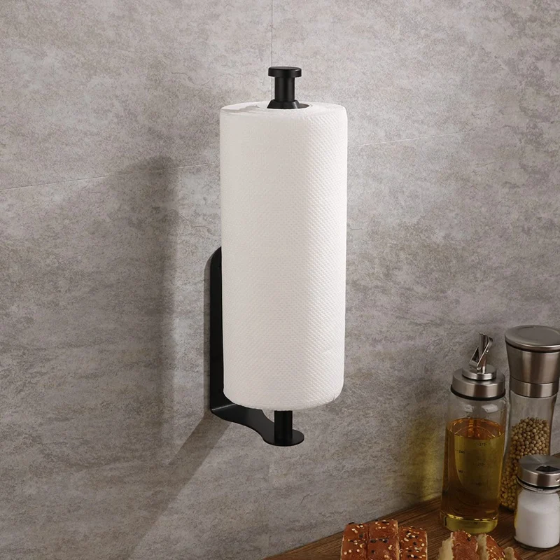 Porta asciugamani di carta da 1 pezzo sotto l'armadio Portarotolo da cucina nero Portarotolo da parete per cucina di casa Montaggio a parete