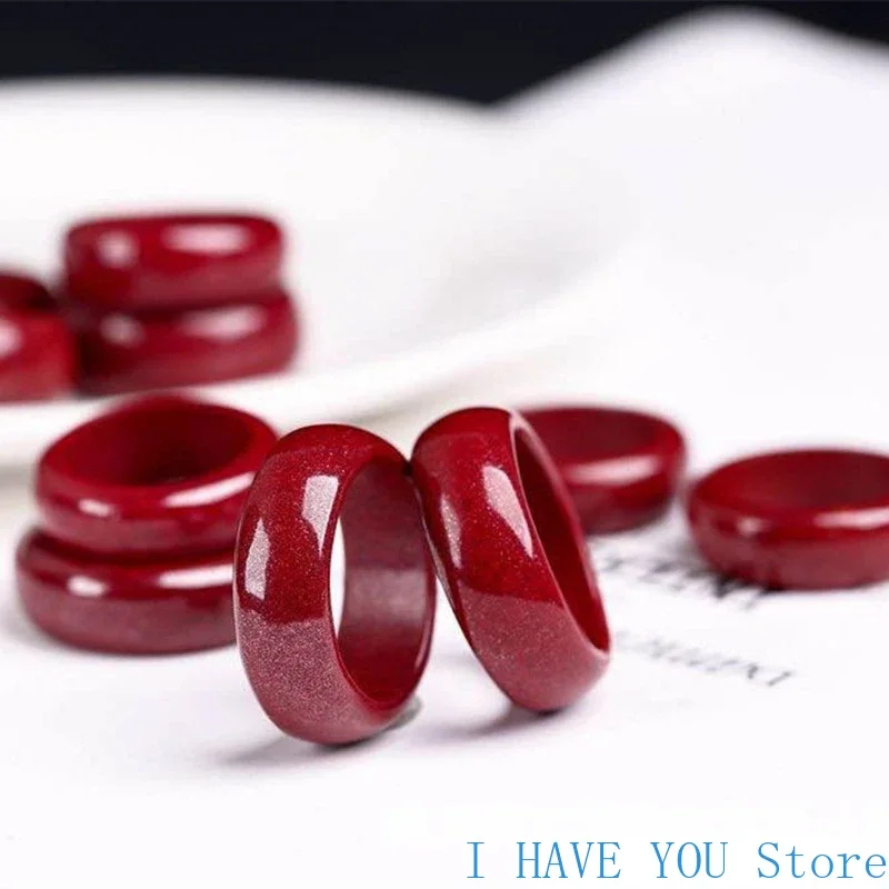 Natural Red Cinnabar 8-14 Size Feng Shui Ring Jade Round Wealth Money Rings Jewellery Fashion Man Woman Luck Amulet Mascots