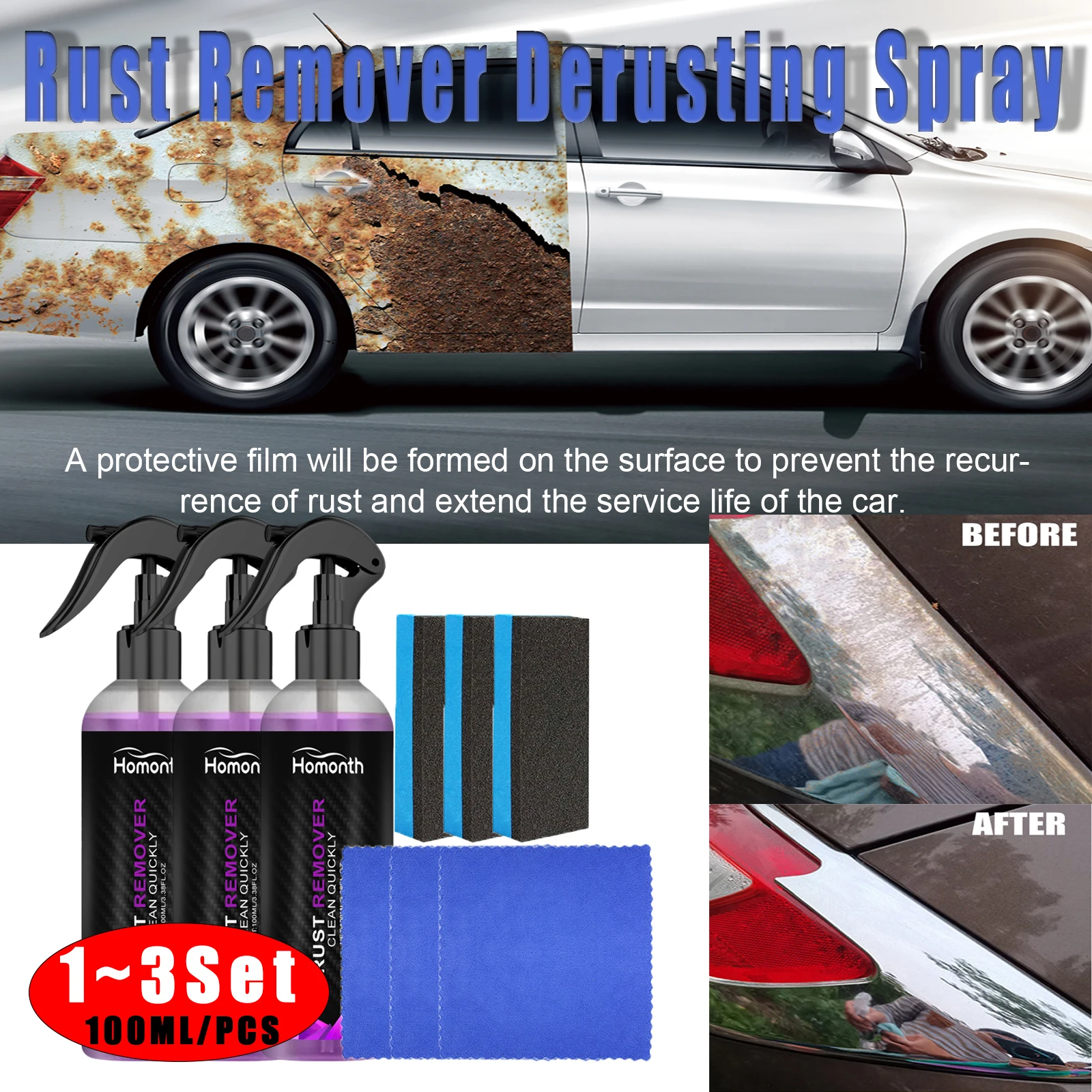 Paint Rust Inhibitor Paint Quickly Rust Remover Derusting Spray Metal Iron Prowder Stain Removal Agent Car Wheel Hub Care