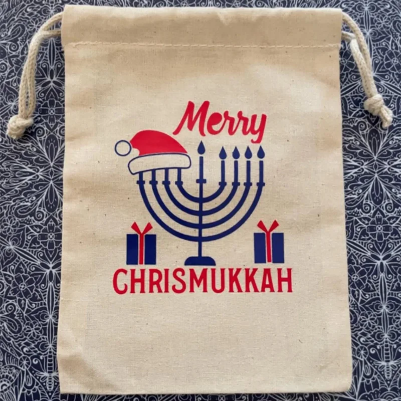 5 buah tas hadiah Merry Chrismukkah selamat datang Hanukkah selamat Chanukah Judaica dekorasi Natal kenang-kenangan hadiah