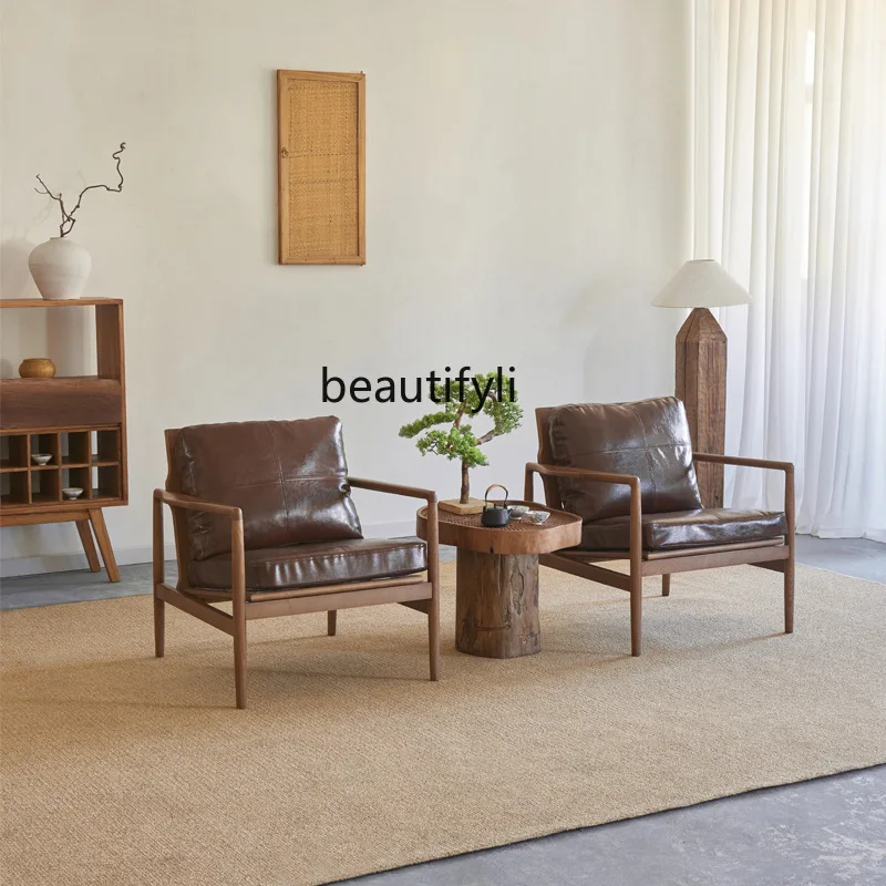 Ash Wood Sofa Chair Vintage One Table Two Chairs Single Sofa Solid Wood Round Table Set